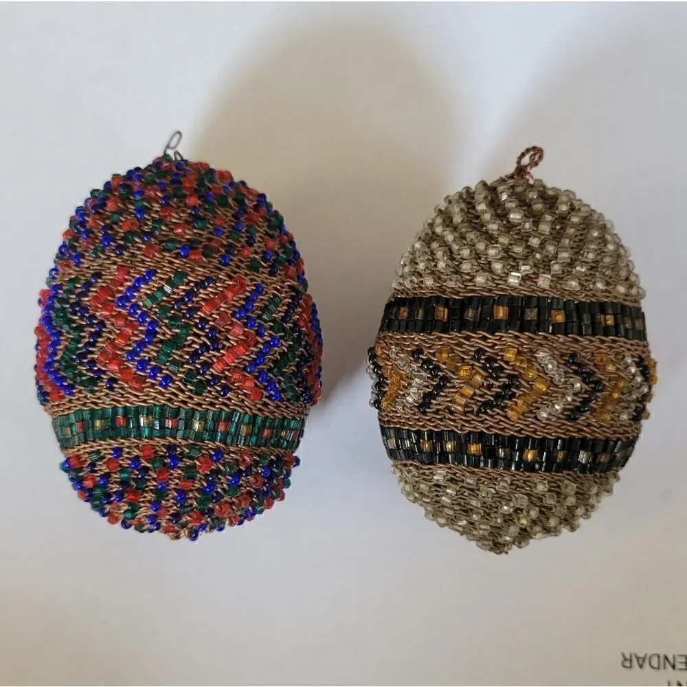 2 Hand Beaded Eggs  Zulu African Art collectible egg